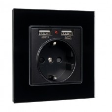 Γυάλινη Πρίζα Σούκο & 2 Θέσεις USB Μαύρη 195018CC/BL